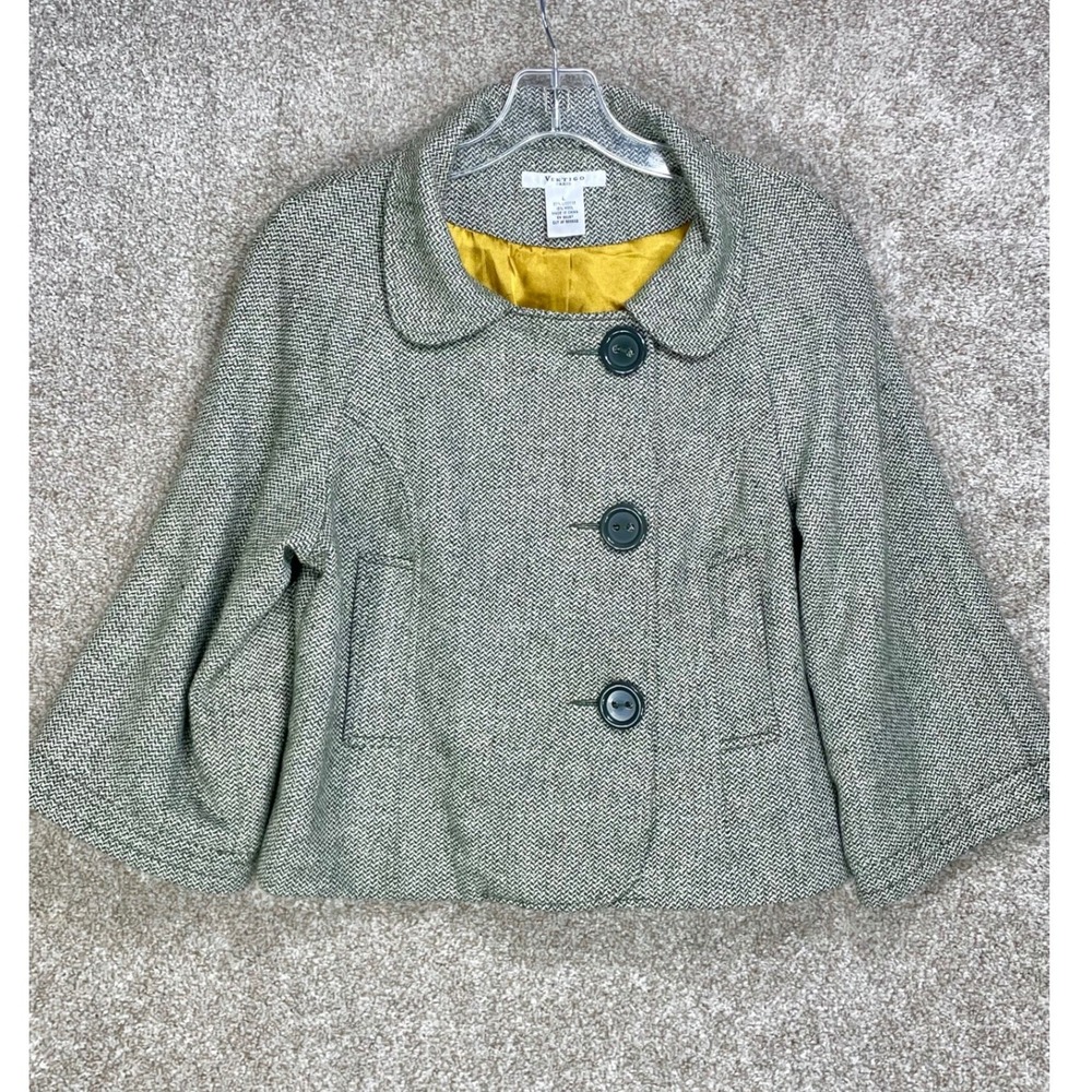 Vertigo Paris Herringbone Wool Blend Cropped Jacket Womens L Grey Gold Academia